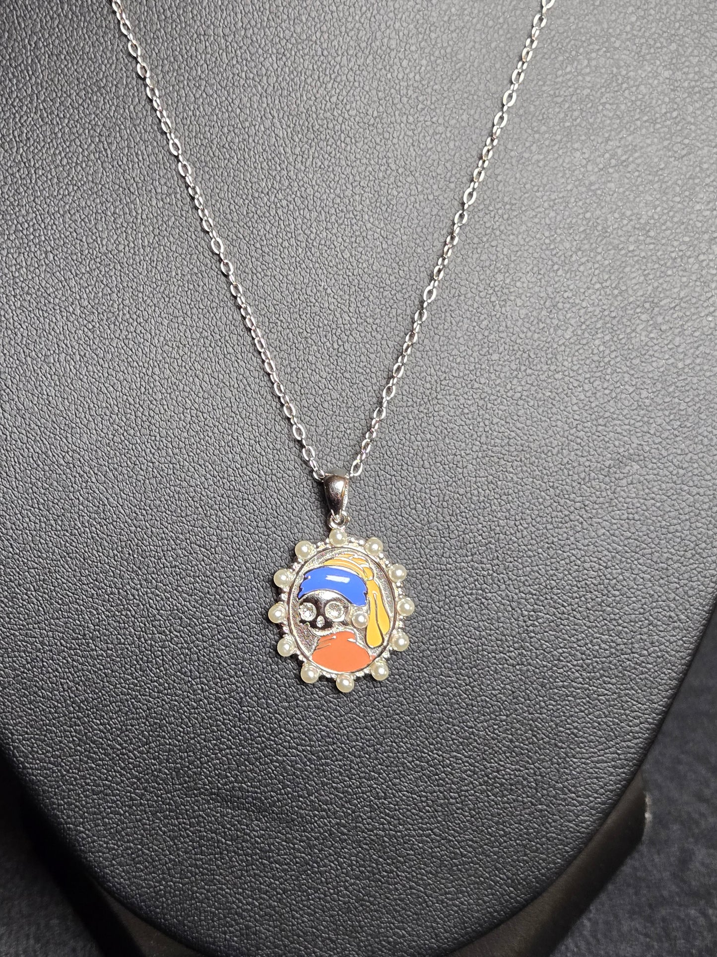 Pearl Earring Skull Necklace