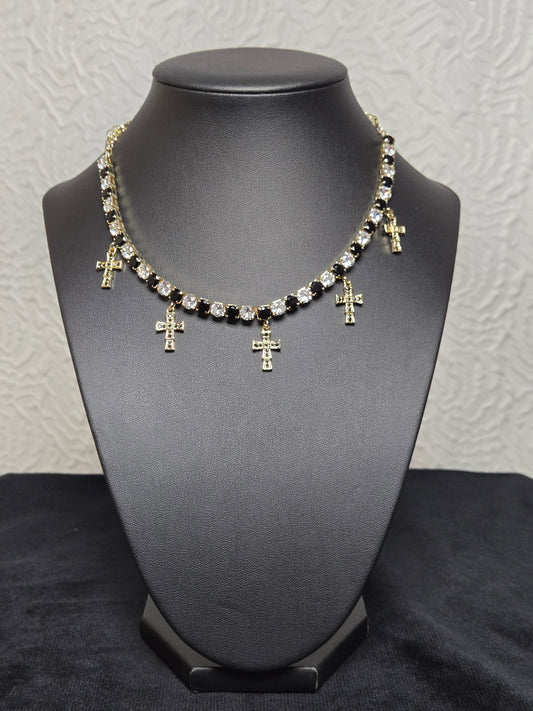 Black cross charms choker