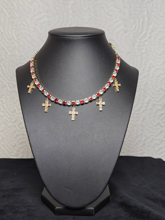 Red cross charms choker