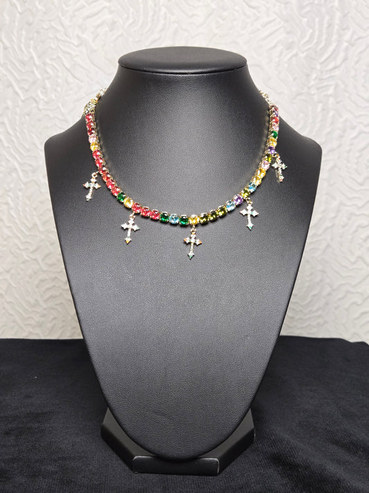 Rainbow cross charm choker