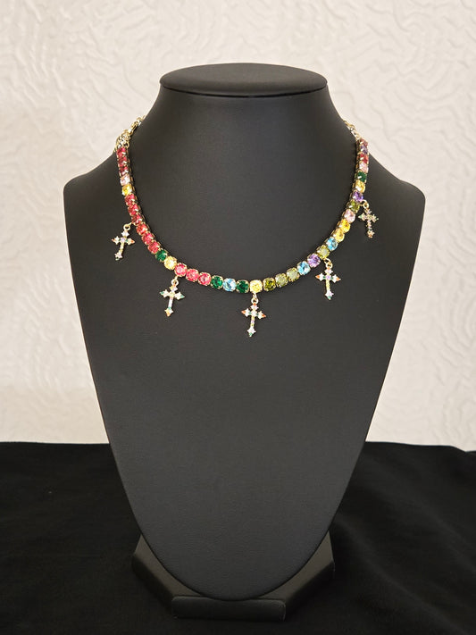 Rainbow cross charm choker