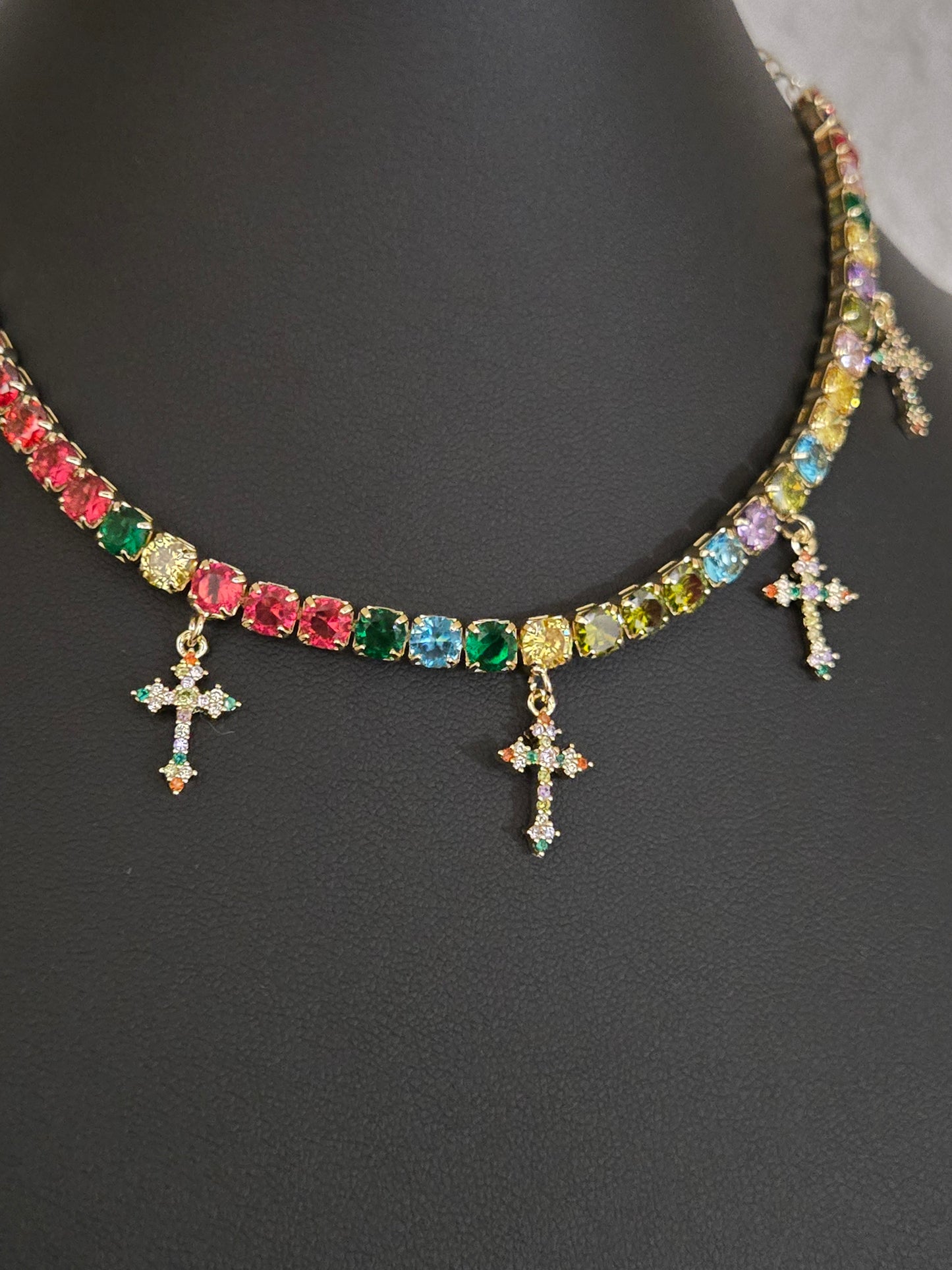 Rainbow cross charm choker