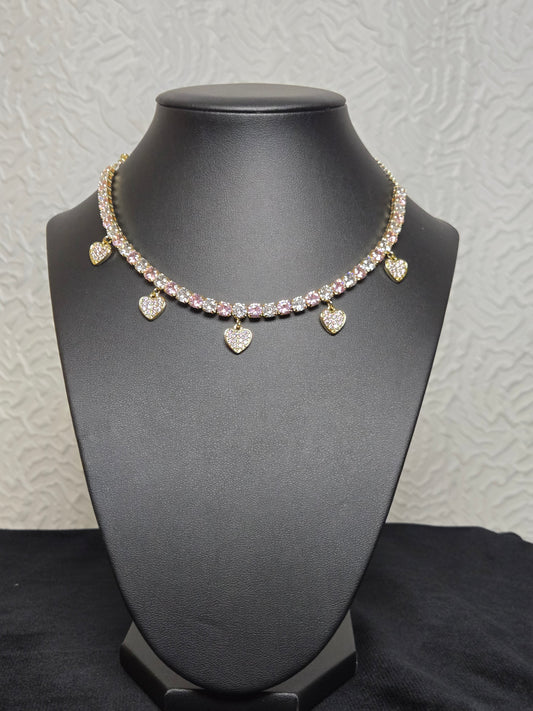 Pink hearts charm choker