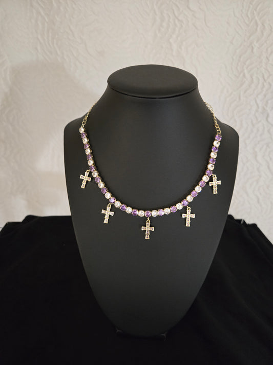 Purple cross charms choker