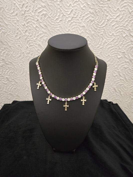 Purple cross charms choker